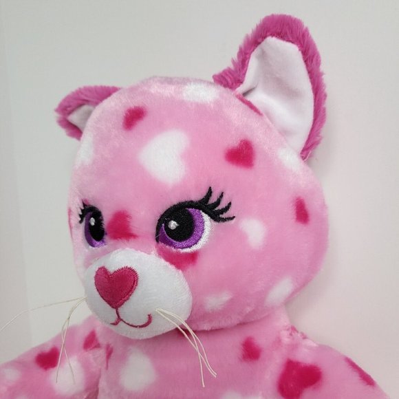 Build A Bear Workshop Plush Cat Kitten Pink White Hearts 17" BAB 2014 Soft Eyes - Picture 10 of 16